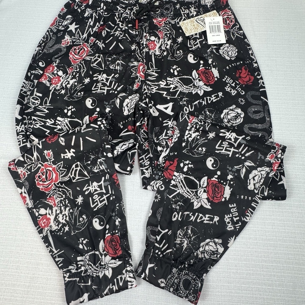 Fresh Prints‎ of Bel-Air Graffiti Rose Skull Drawstring Joggers Size Large New